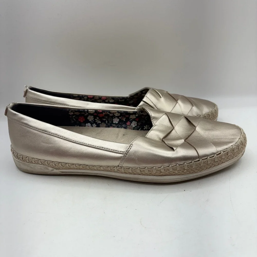Anne Klein I Flex Zasha Espadrille Loafers Gold Metallic Woven‎ Size 9.5